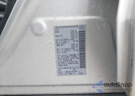 2014 Nissan Rogue Sl z USA, uszkodzony, nr VIN 5N1AT2MVXEC871177